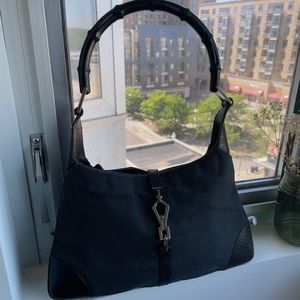 Gucci Jackie Bamboo Canvas Handbag